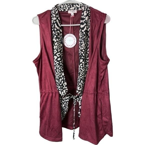 NWT Umgee Faux Suede Tie Front Waterfall Vest Top - Picture 1 of 6